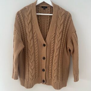 👀 EUC Quince 100% Organic Cotton Oversized Cable Cardigan in Camel